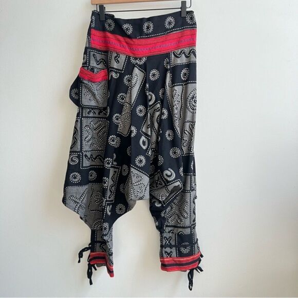 Harem pants Palazzo Black Multicolor Joggers Cotton Printed Oversized One size - Picture 2 of 7